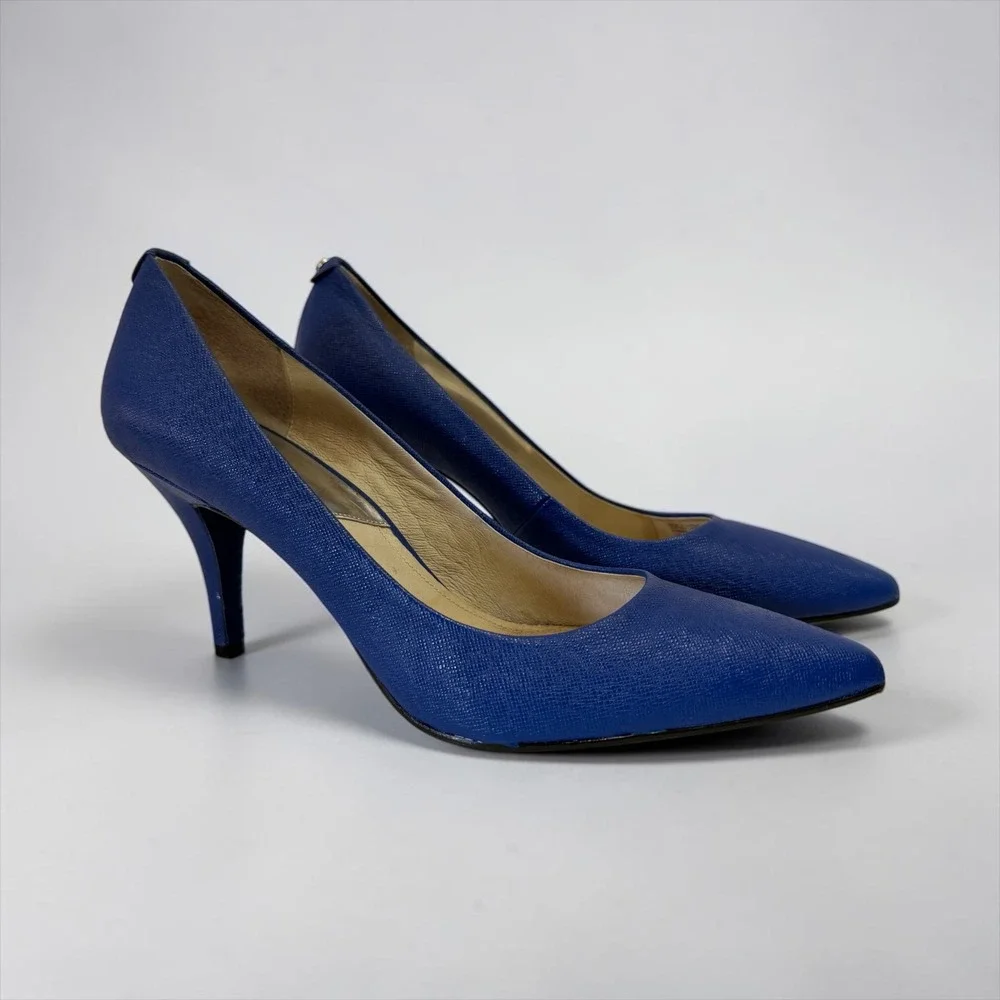 Michael Kors Flex Pumps Cobalt Blue Saffiano Leather Pointed Toe 3